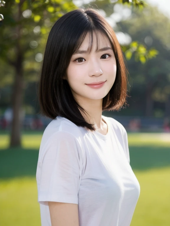 (kawaii 24 year-old Japanese girl, Nogizaka idol, Korean idol), healthy female athlete body, (glossy black hair, very short hair, messy hair edge, symmetric hair style:1.3), (bangs), (rounded face, brown eyes, single eyelid, no makeup, soft smiling:1.2), (...