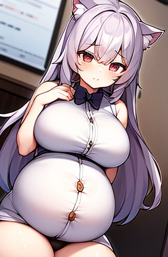 pregnant with many girls, Have cat ears,Pregnant, childbirth, work、A belly so huge that it can&#39;t exist in reality、Belly on the verge of bursting、Looks very painful、small face、Giant belly、Big belly、、masterpiece、very shy look、Are fat、Belly bigger than bo...