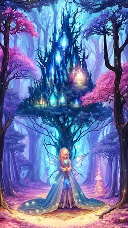 fantasy　forest　world Tree　Light　beautiful　fantasy　fairy tale　picture book　beautiful　star　bright　