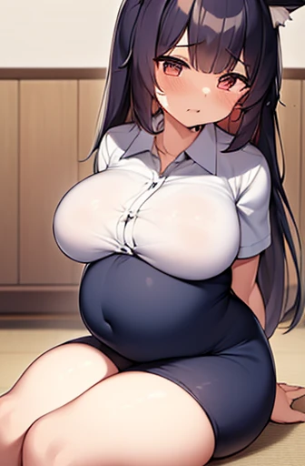 pregnant with many girls, Have cat ears,Pregnant, childbirth, work、A belly so huge that it can&#39;t exist in reality、Belly on the verge of bursting、Looks very painful、small face、Giant belly、Big belly、、masterpiece、very shy look、Are fat、Belly bigger than bo...