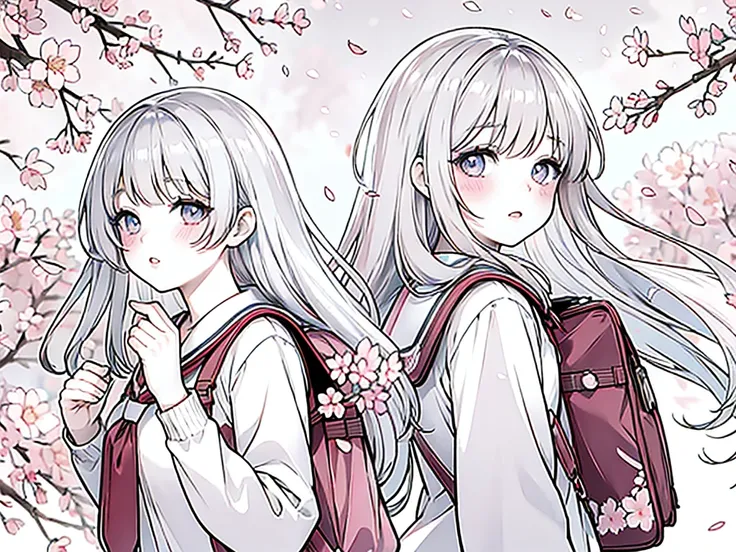 best quality,highres,ultra-detailed,realistic,anime style,detailed eyes and face,detailed lips,hair blowing in the wind,beautiful cherry blossoms,scattered cherry blossoms under a cherry blossom avenue,student carrying a backpack,first day of school,new sc...