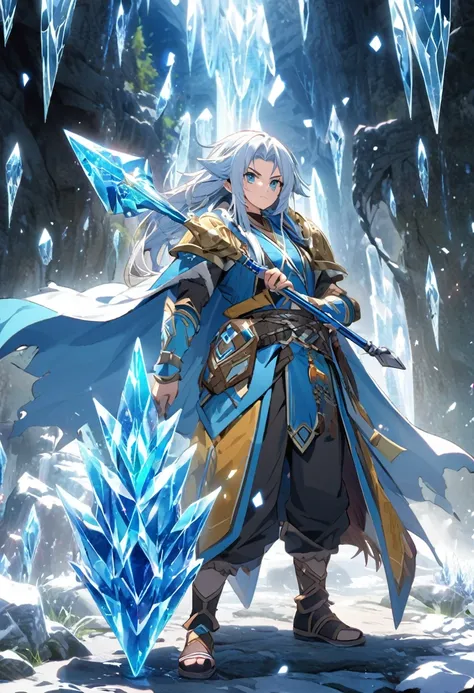 dragon　light blue　ice　crystal　Brave　warrior　wizard　monk　cave