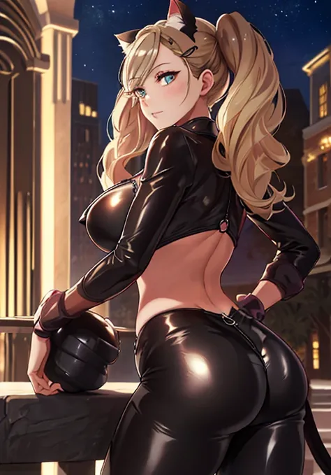 (masterpiece,best quality),((ultra detailed,extremely intricate,ultra high res,RAW,HDR,)),,inely detailed beautiful eyes, (photorealistic:1.2)city roof top, outside, night, 1girl, back to the viewer, viewed from behind,view focus on her ass, takamaki anne,...