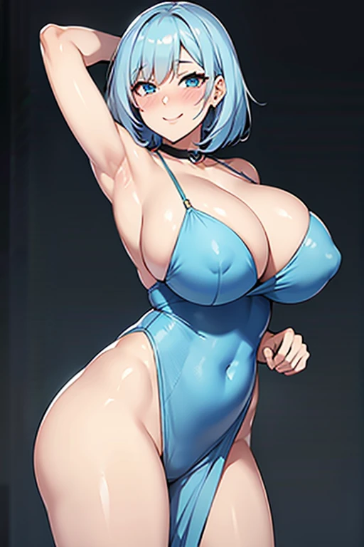 Hair Color Pale Blue　Big Tits Blushing　smile　put your hands behind your back　Costume Sheer