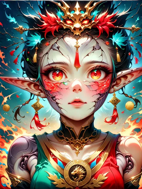 Works of Chinese style masters，shining，dream色彩，art，Ethereal，dream，Beautiful elf beauty，detailed facial features，glowing eyes，Ethereal光辉，Mythology Fairy，composition，Dazzling colors，Stunning visual effects，otherworldly appearance，Fascinating artistry，perfect...