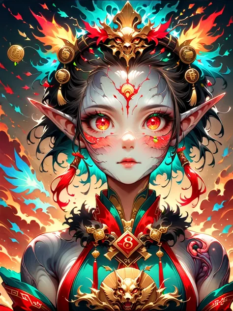 works of chinese style masters，shining，dream色彩，art，ethereal，dream，beautiful elf beauty，detailed facial features，glowing eyes，eth...