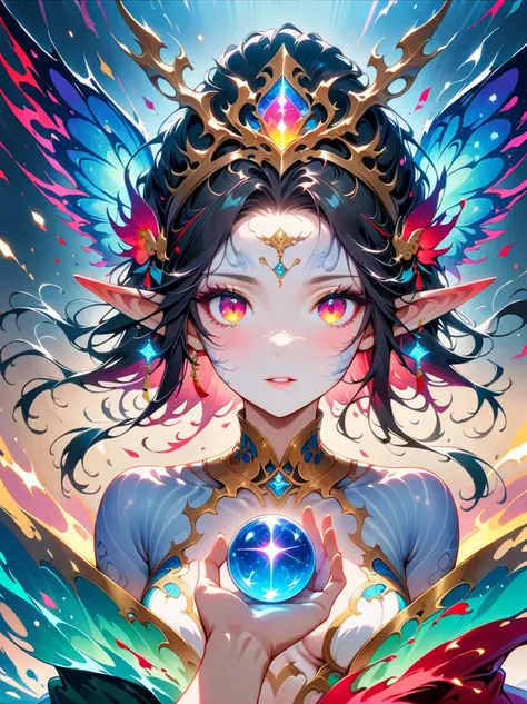 Works of Chinese style masters，shining，dream色彩，art，Ethereal，dream，Beautiful elf beauty，detailed facial features，glowing eyes，Ethereal光辉，Mythology Fairy，composition，Dazzling colors，Stunning visual effects，otherworldly appearance，Fascinating artistry，perfect...