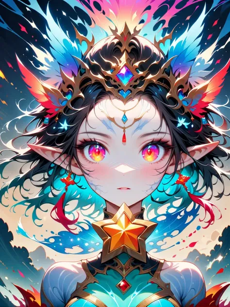 Works of Chinese style masters，shining，dream色彩，art，Ethereal，dream，Beautiful elf beauty，detailed facial features，glowing eyes，Ethereal光辉，Mythology Fairy，composition，Dazzling colors，Stunning visual effects，otherworldly appearance，Fascinating artistry，perfect...