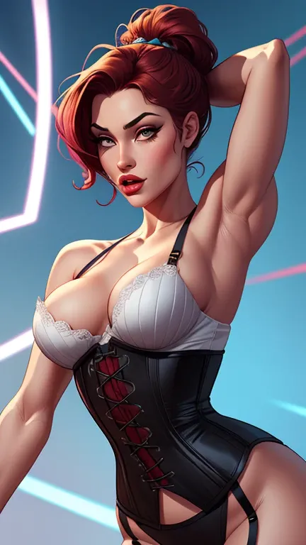 Dynamic pose Lolypop character with corset and beautiful breasts well-defined body delicate and sensual Cartoon style digital illustration 