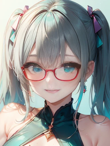 小さなgirl、Glasses、The arrival of spring、 (alone:1.5,)Super detailed,bright colors, very beautiful detailed anime face and eyes, look straight,shiny_skin,girl, ((gradation hair、Red and purple、long hair））、forehead is exposed.、long hair、shiny hair, delicate bea...