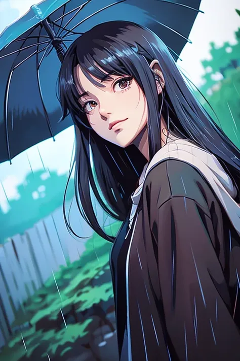 Illustration of rain and anime style girl