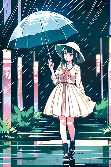 Illustration of a manga-style girl in the rain