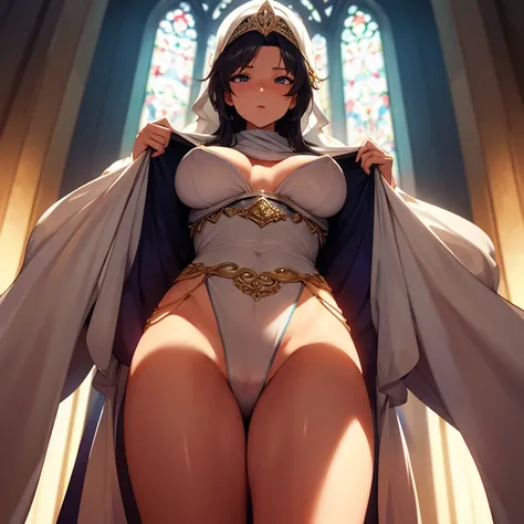 best quality, masterpiece, highres, Big chest, invisible top, no lower clothing, huge areola,Middle Eastern, transparent clothing on lower area
