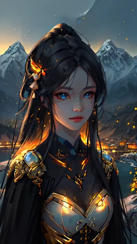 best quality, masterpiece, highres,
1girl, Detailed face, (Upper body:1.6), Cyber cities, mountains and rivers, night, firefly lights, Realistic, rich in detail, (White hanfu:1.2), (beautiful body:1.4),