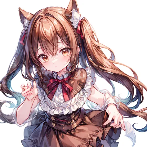 ((masterpiece)), ((best quality)), ((ultra detailed)), cute girl, brown long hair, beautiful brown eyes, maid costume, ribbons, ...