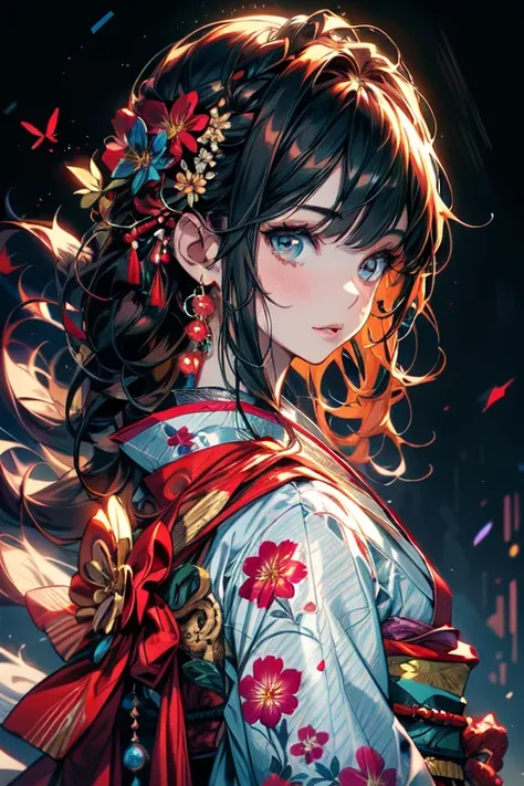 arafed woman in a kimono with flowers on her head, beautiful digital artwork, beautiful digital illustration, beautiful digital painting, gorgeous digital painting, artwork in the style of guweiz, photorealistic anime girl render, smooth anime cg art, beau...