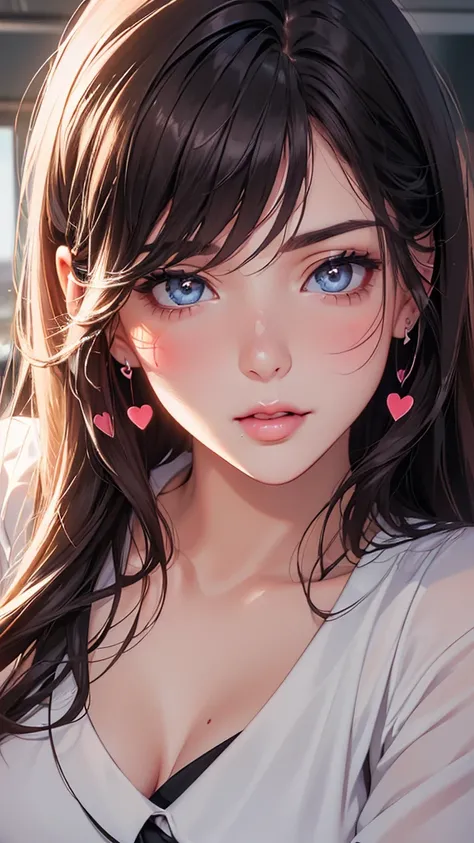 (high quality, High resolution, fine details, actual), ((((A seductive expression)))), Put your hands on my face, rely on, ((((Kiss me)))), alone, miss, ((Female office worker)), Bright Eyes, (exquisite eyes), heart shaped eyes, blush, Shallow depth of fie...