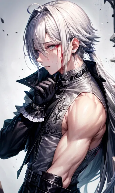 male,Shedding tears of blood,silver hair,Visual Kei