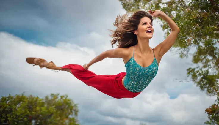 Amanda Cerny flying happily and gracefully in the sky