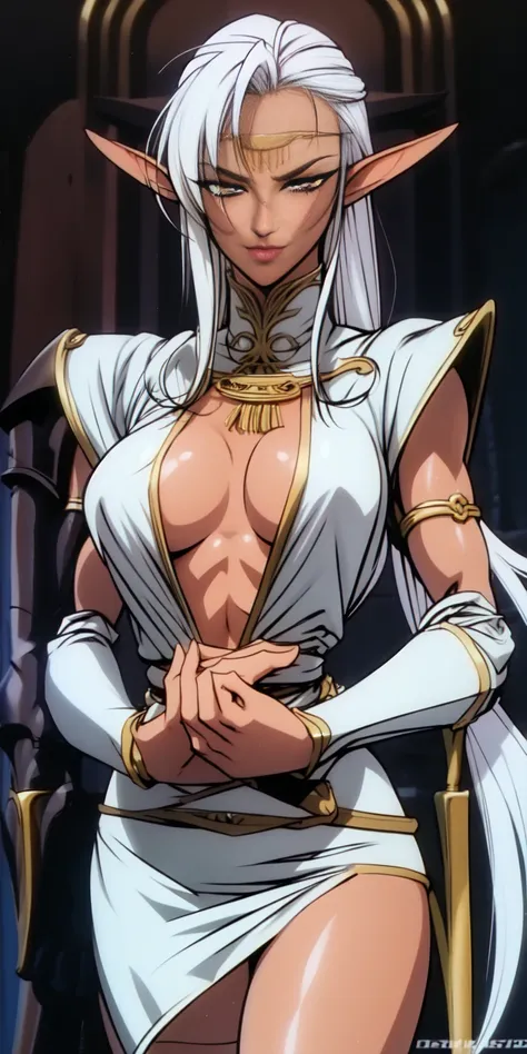 extremely long hair , ponytail, perfect anatomy 1 girl tall solo, slim thick, ((muscular)) high elf toned body, silver breast plate, blue cape, slendered abs, hourglass waist, detailed face, defined cheekbones, puffy lips, gauntlets, gold crown, shadow ove...