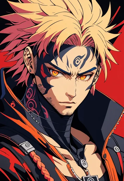 1boy, Pain, Naruto, The leader of the Akatsuki, a former student of Jiraiya, who seeks to create peace through extreme methods, making him a complex and formidable villain, (masterpiece), (best quality), (ultra-detailed), very aesthetic, illustration, dish...