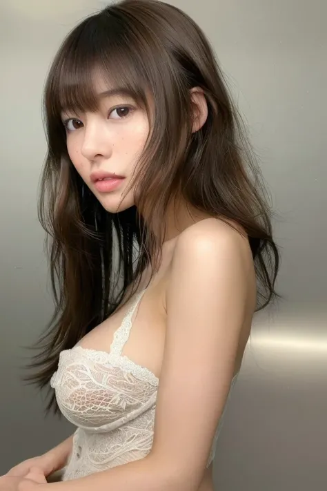 Japanese、((cute日本の女の子、beautiful japanese girl、1 girl、38 years old、layered hair、highly detailed faceと肌の質感、refinement、highly detailed face、highly detailed eyes、Woman&#39;s whole body、big breasts、look at the camera、frontage、cute、smooth white skin、Transparent ...