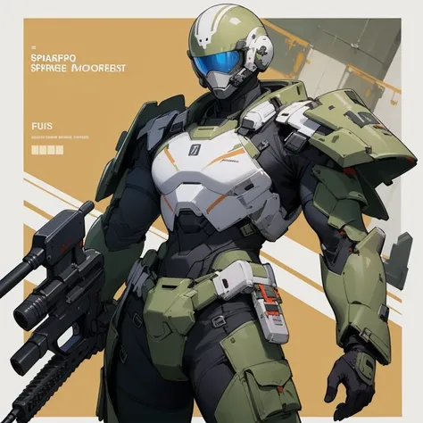 ((highest quality)), ((masterpiece)), (be familiar with), body armor,near future,powered suit,Science fiction,green,anime,gun,Helmet,male,More than one person,((military)),special forces