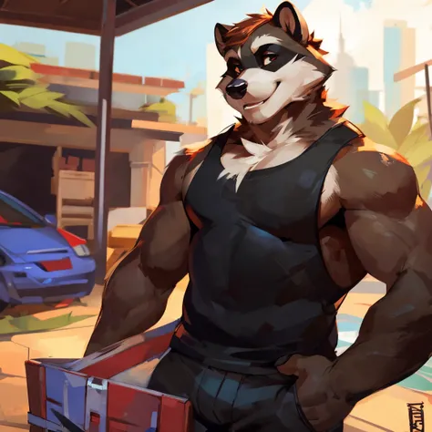 Raccoon, furry, in tank top, black tank top, black shirt, arms, By mystikfox61