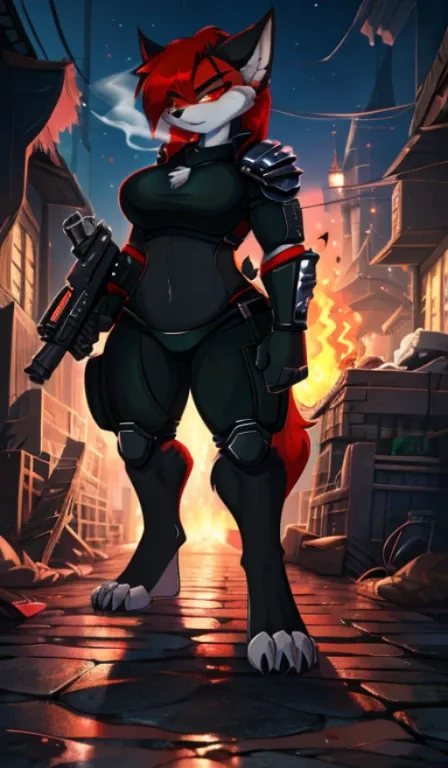 illustratio、(top-quality)、(((​masterpiece)))、(hi-res)、original、(solo girl)、a sexy、thick、big body、(red-haired),with guns and rifl...