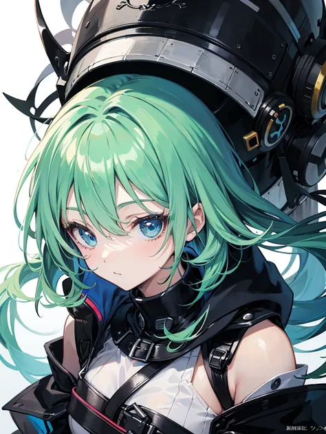 a anime girl with green hair and blue eyes, a character portrait by Nagasawa Rosetsu, pixiv contest winner, sots art, official art, shiny, shiny eyes