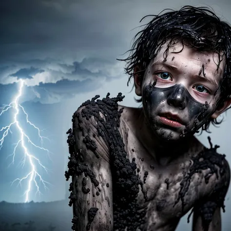 Boy covered in soot and struck by lightning