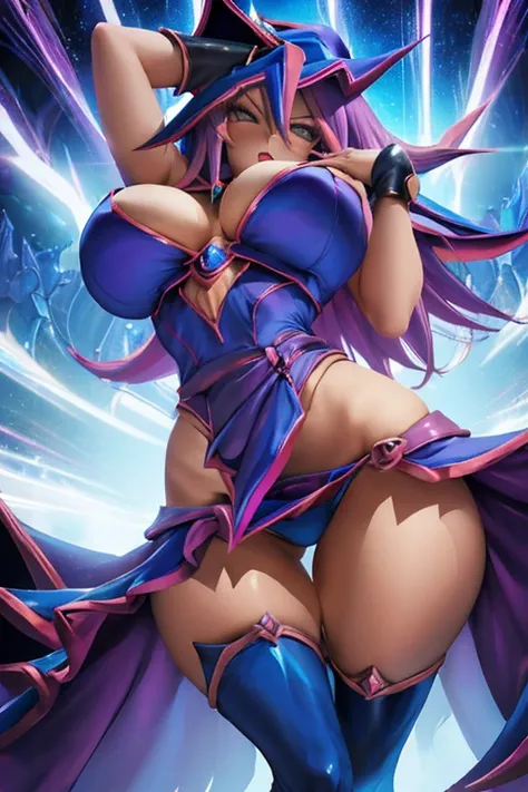 (dark magician,sexy pose,sexy dress,big breasts),illustration,vivid colors,sharp focus,dramatic lighting