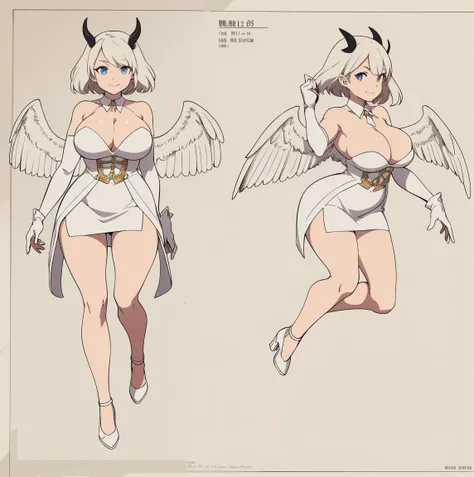 reference sheet, 1girl, (solo:1.2), curvy, (masterpiece:1.2), (best quality:1.2), (perfect anatomy:1.4), (jumping:1.4), (happy:1.2), smile, (large breasts:1.4), (cowboy shot:1.2) lack, anime style, pastel colors, thick semi-traditional lineart, al1, demon ...