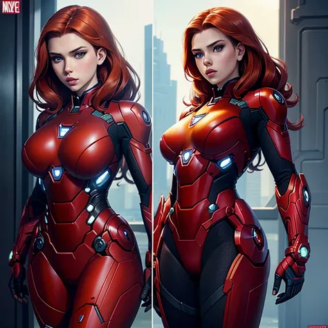 scarlett johansson, black widow, mech suit, iron man suit, 20 year old russian girl, big , perfect body, perfect breasts, high q...