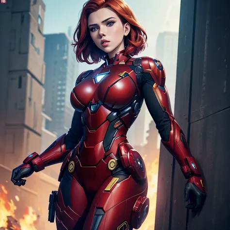 scarlett johansson, black widow, mech suit, iron man suit, 20 year old russian girl, big , perfect body, perfect breasts, high q...