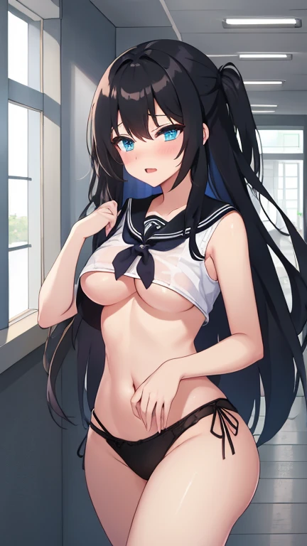 tmasterpiece，best qualtiy，tmasterpiece，best qualtiy，offcial art，the Extremely Detailed CG Unity 8K Wallpapers，traditional_Mediums，Kizi，，black hair band，long whitr hair，whaite hair，eBlue eyes，Small breasts，navel, underboob，Extremely embarrassed, ahegao，,low...