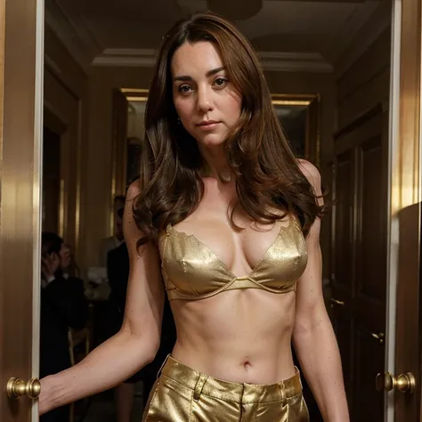 Kate Middleton dressed in a gold bra and pants