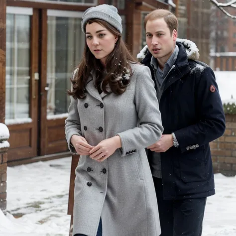 Kate Middleton in the snow wearing a fitted coat