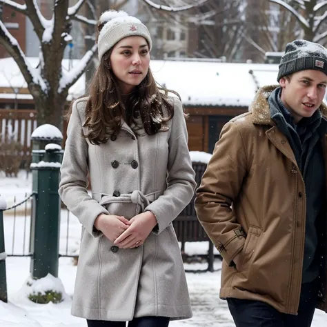 Kate Middleton in the snow wearing a fitted coat