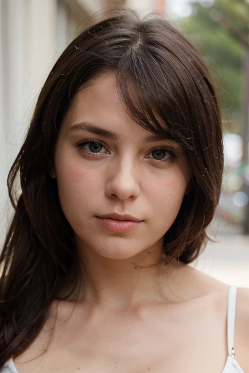 Close-up of a 27-year-old girl looking straight ahead