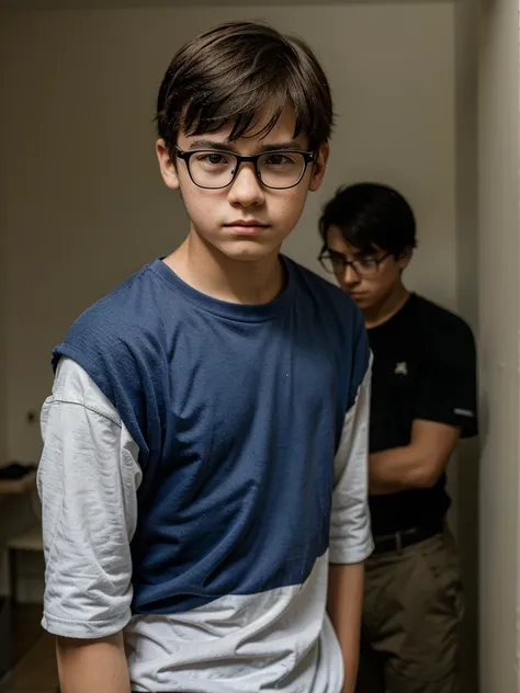 15 year old boy with glasses look sad lost look child boy  