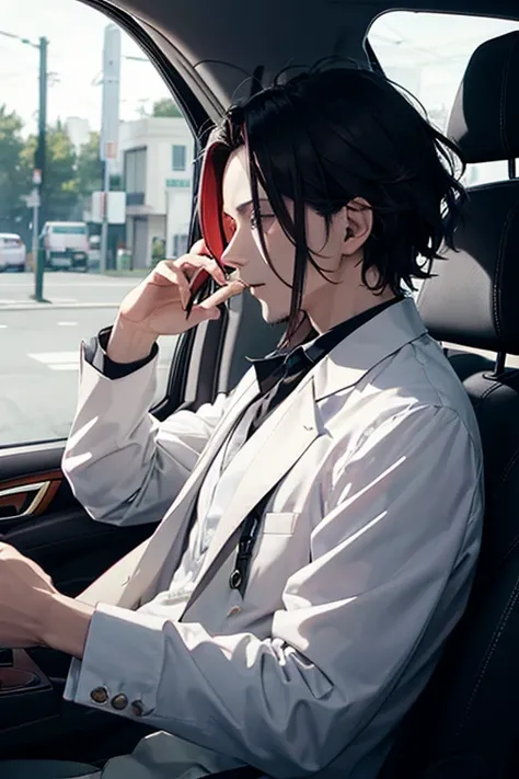 Mephistopheles knocking on the passenger window of a car、（（Exterior shot from inside the car））