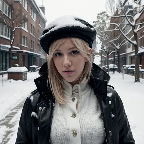 Ellie Goulding in the snow with a coat and hat