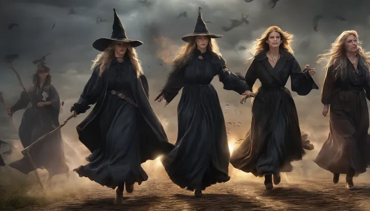 Many witches on broomsticks、wizard、magical world