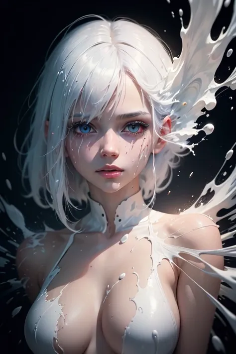 white-haired girl,  liquid paint, bleeding color, Visually stunning, Beautiful, Cinematic Lighting, ((More liquid paint splashes)), (Abstract art:1.4), (Delicate images), (Photorealistic: 1.4), (Highly detailed), (high resolution), (Best quality), (masterp...