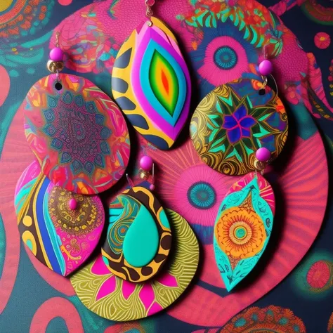 Giant big sized polymer clay earrings, adorned with vibrant animal print patterns and neon colors, gleam and shimmer in the light, capturing attention with their eye-catching design and bold aesthetic. The intricate textures and dimensions of the clay mate...