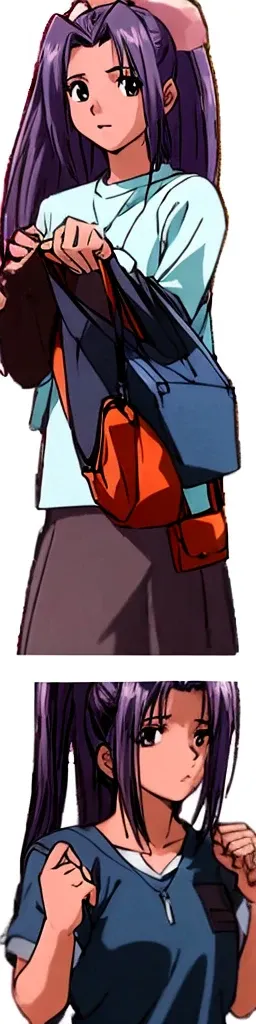 Momoko Koigakubo is wearing her everyday clothes and is taking out her gym clothes from her bag and holding them in her hands.。