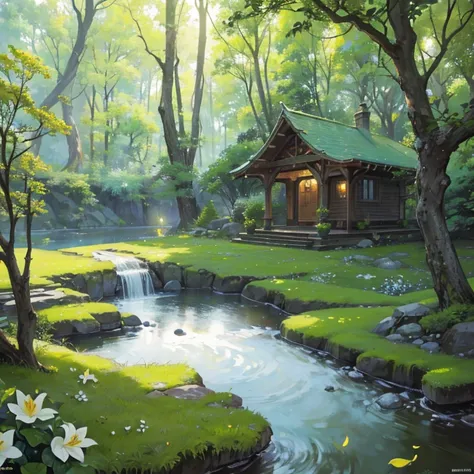 (best quality,4k,8k,highres,masterpiece:1.2),ultra-detailed,(realistic,photorealistic,photo-realistic:1.37),tree elf village,fantasy landscapes,natural colors,enchanted atmosphere,lush greenery,dainty wooden houses,delicate bridges,sparkling river,glowing ...