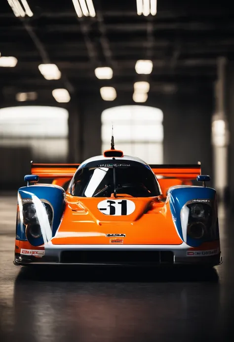 Preciso de um carro da Porsche parecido com o madza 787b, with its own team for Le Mans. Em um estilo hiperrealista, foto realista, cinematographic, UHD, nas cores vermelho e preto.