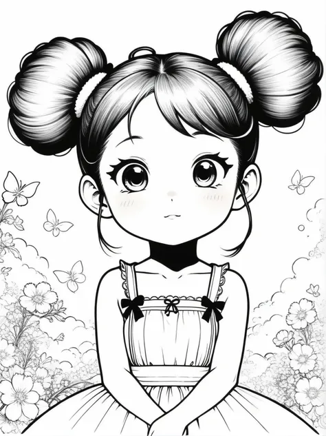 works by akira toriyama，((anime line drawing:1.8))，((black lines))，dream，sketch，ethereal，dream，((美轮美奂的5 years old精灵小女孩))，(((5 ye...